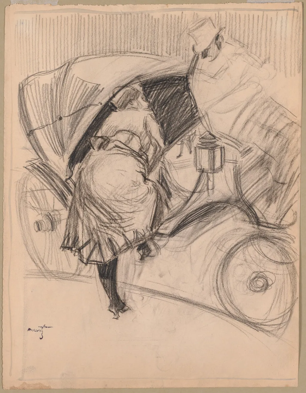 Woman Entering a Fiacre (recto), by Jean-Louis Forain, 1804