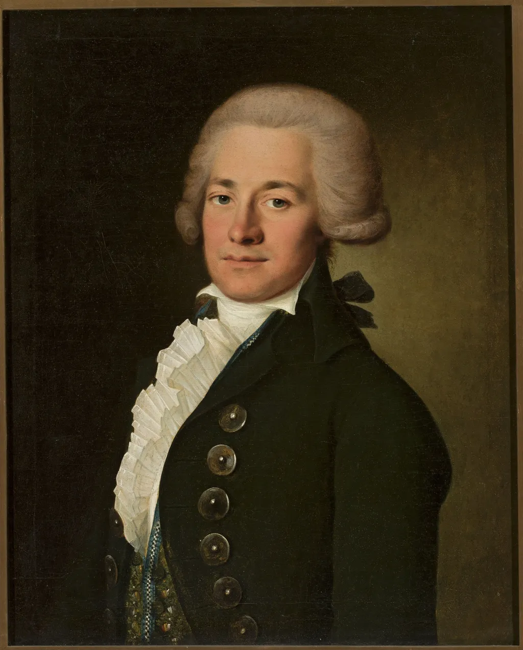 Portrait of a young man in a wig en catogan, by Jean-Louis Voille, oil, 1793