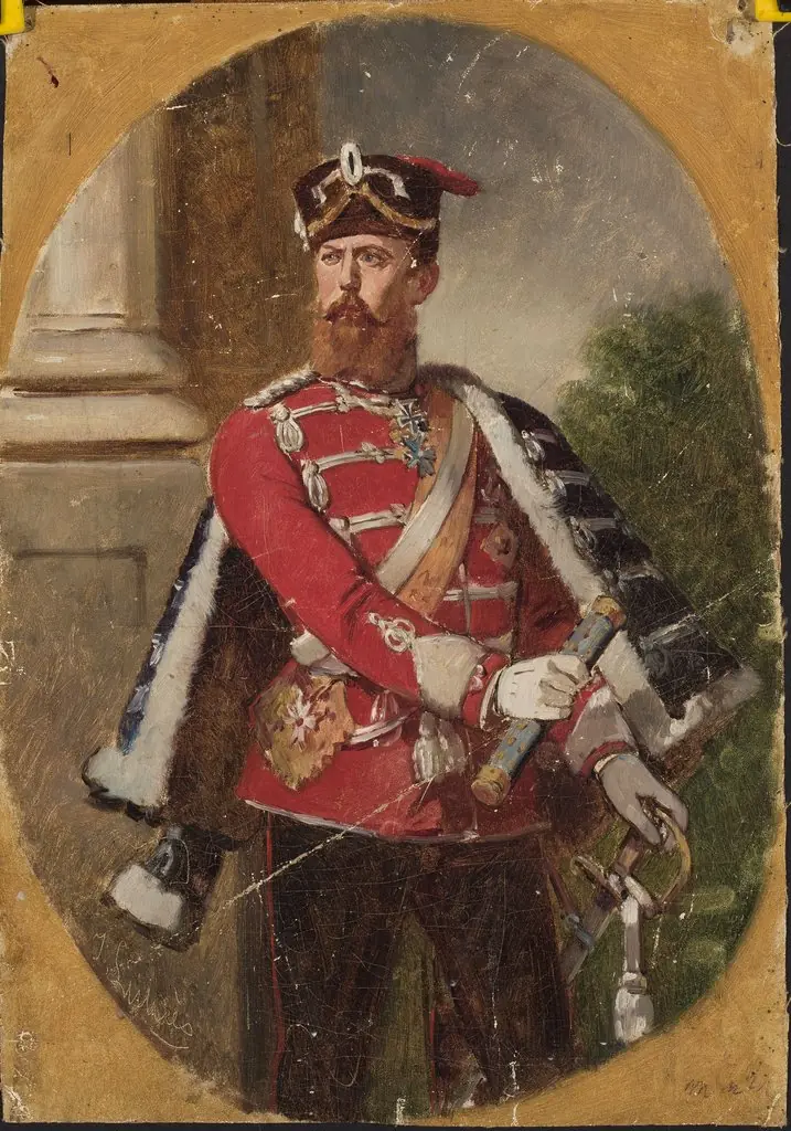Portrait of a man in the uniform of the Imperial Guard hussar officer, by Jean Lulves