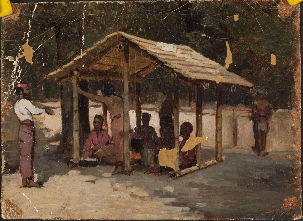 Scene in an Arab village, by Jean Lulves, oil, 1871