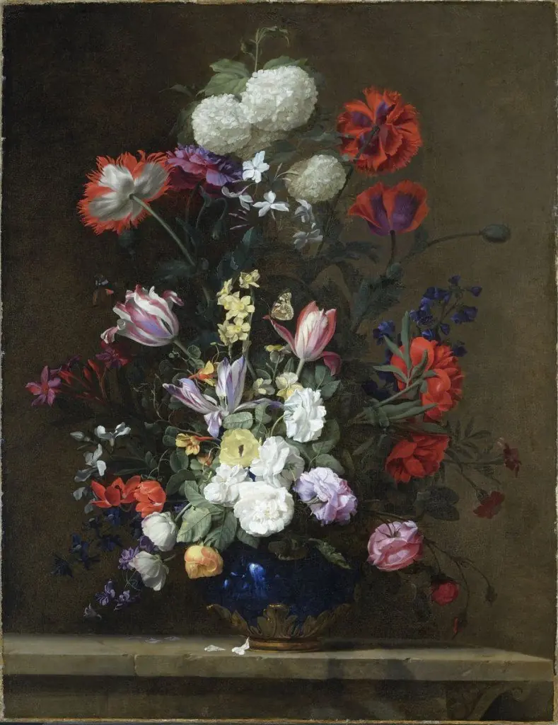 Bouquet of flowers in a vase decorated with gilt bronze, by Jean-Michel Picart