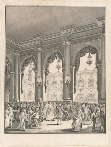 Le bal masqué - Fête donnée à l'occasion de la naissance de Monseigneur le Dauphin, 23 janvier 1782, by Jean-Michel the Younger Moreau