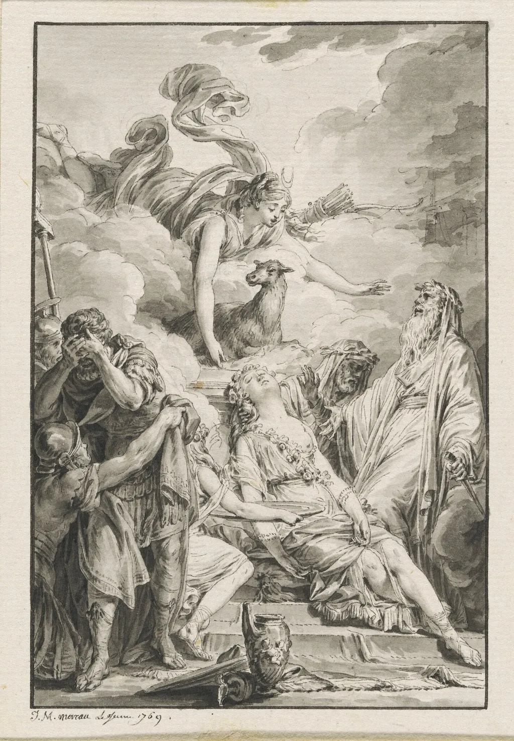 The Sacrifice of Iphigenia, by Jean-Michel the Younger Moreau, ink, 1769