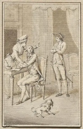 Three Figures with a Dog, by Jean-Michel the Younger Moreau