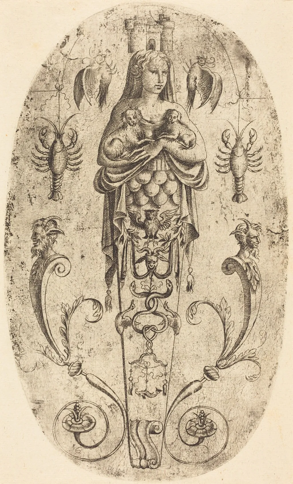 Diana of Ephesus, by Jean Mignon, ink