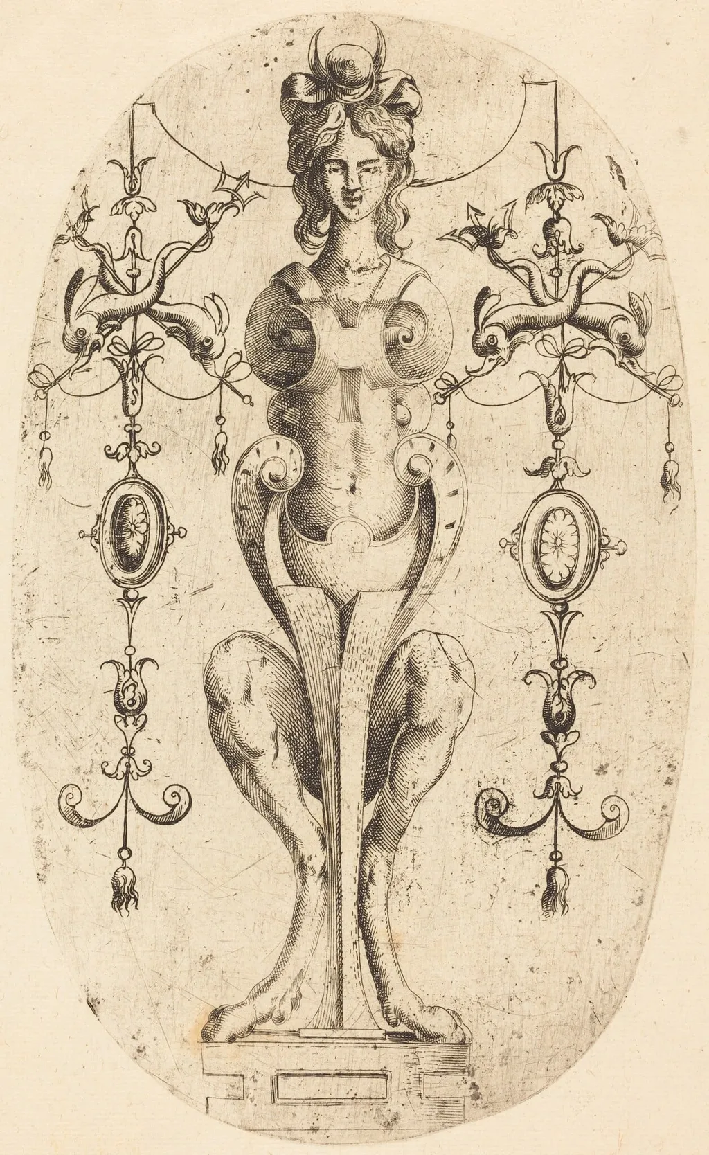 Sphinx Wearing a Crescent on Her Head, by Jean Mignon, ink