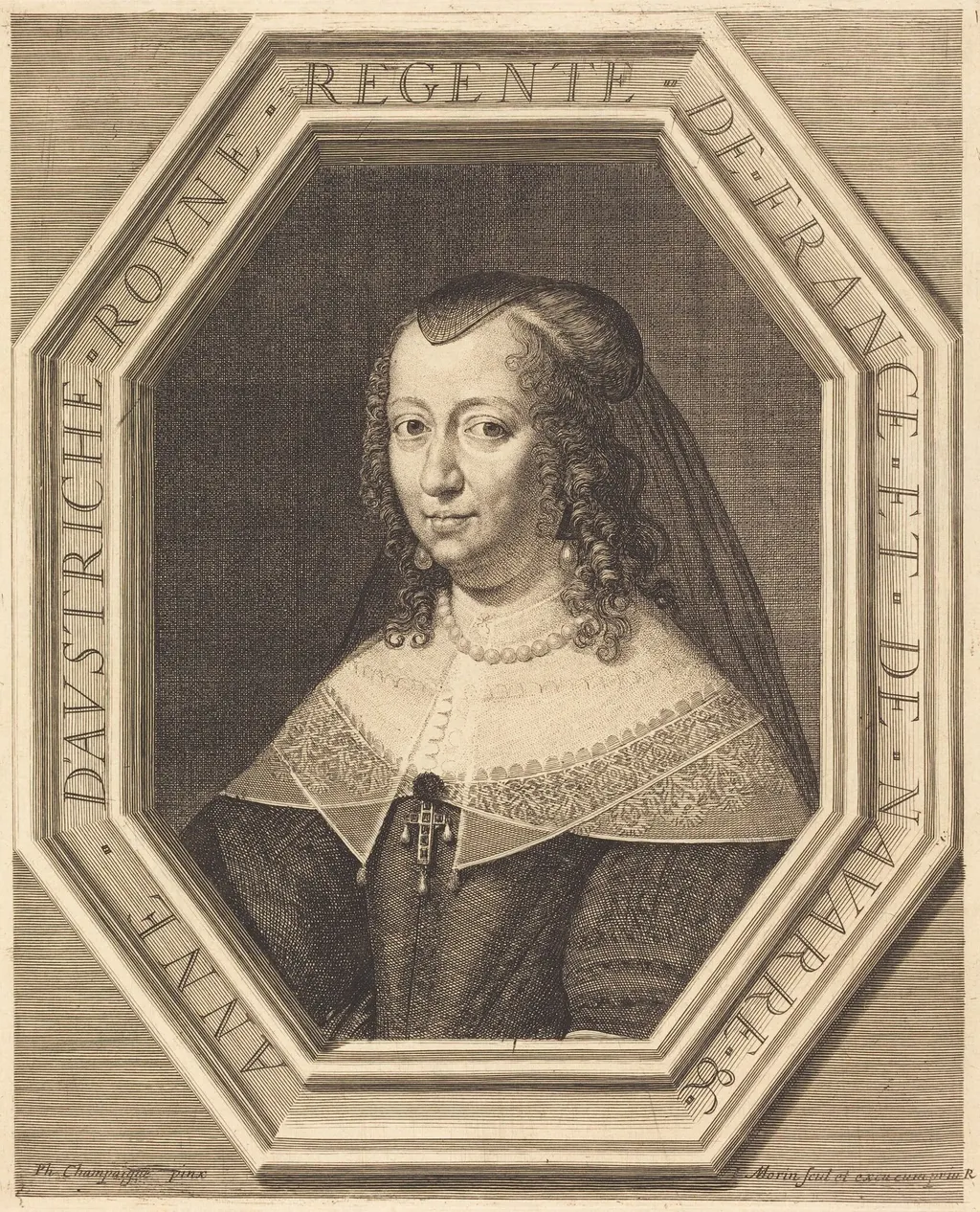 Anne of Austria, by Jean Morin, ink, 1625