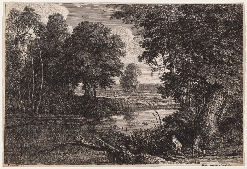 Landscape with Duck Hunters, by Jean Morin, ink, 1601
