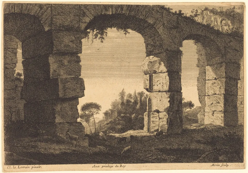 Ruins of an Aqueduct, by Jean Morin, ink, 1625