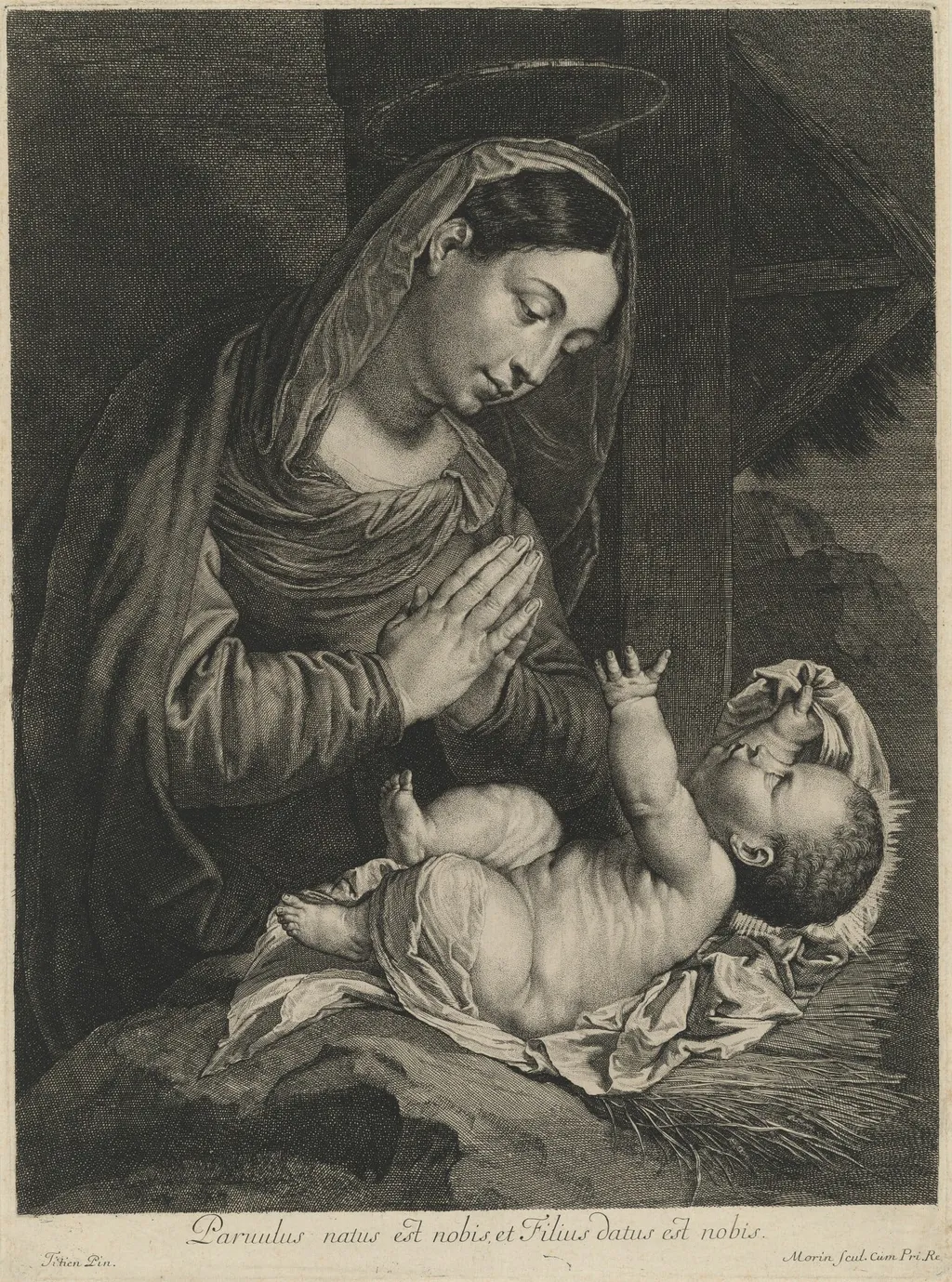 Virgin Adoring the Child, by Jean Morin, ink, 1638