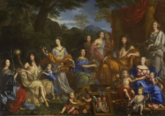 Mythological portrait of Louis XIV and the royal family, by Jean Nocret