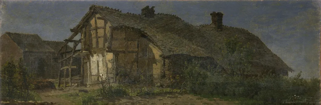 An Old Farm in Xhierformont, by Jean Pierre François Lamorinière, oil, 1864