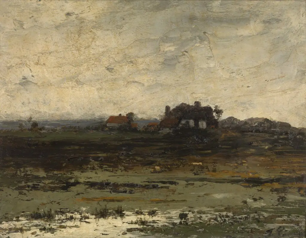Farms at Sunset, by Jean Pierre François Lamorinière