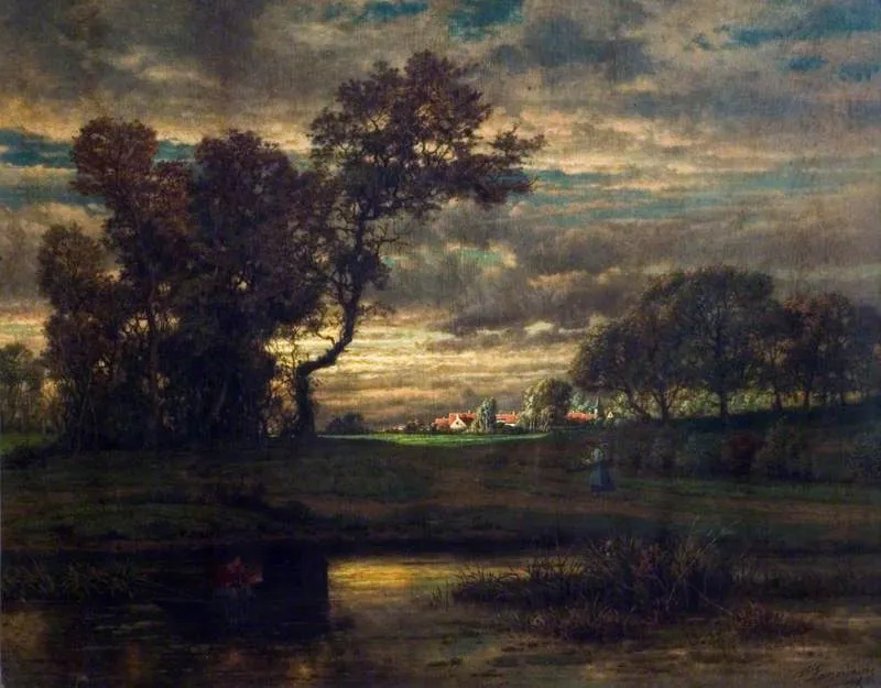 Landscape with a Fisherman and a Boat, by Jean Pierre François Lamorinière, oil, 1872