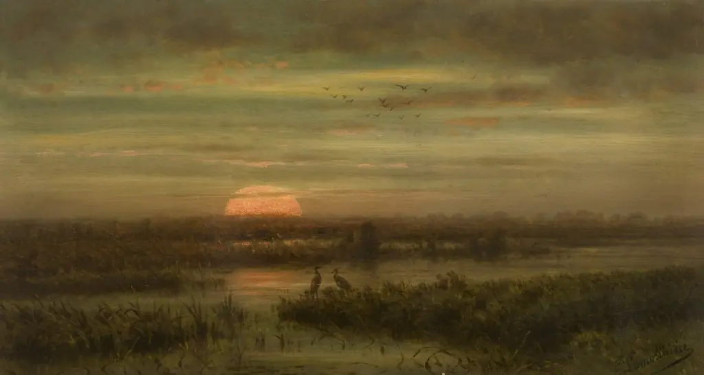 Landscape with Herons at Sunset, by Jean Pierre François Lamorinière