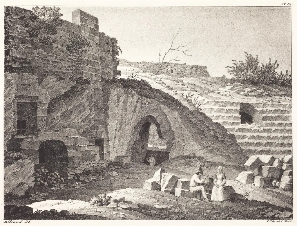 Rustics Picnicking in Ruins, by Jean René Méliand, ink, 1806