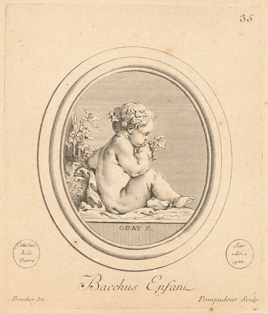 Bacchus enfant, by Jeanne Antoinette Poisson, marquise de Pompadour, ink, 1782