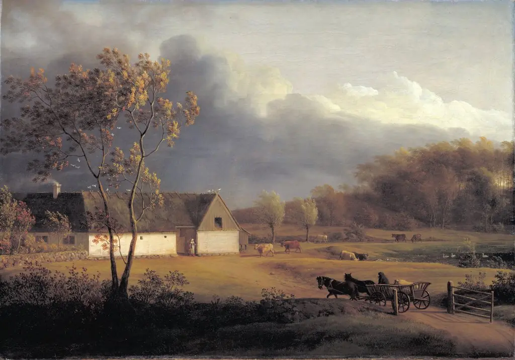 A Zealand farm during a gathering storm. Eigaard near Ordrup, by Jens Juel