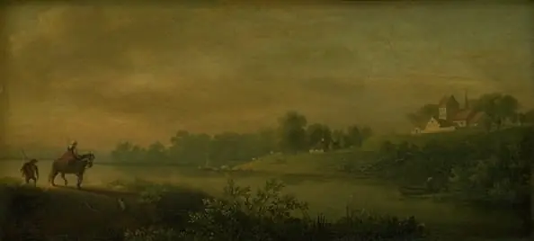 Et vadested ved foden af en kirke, by Jens Juel