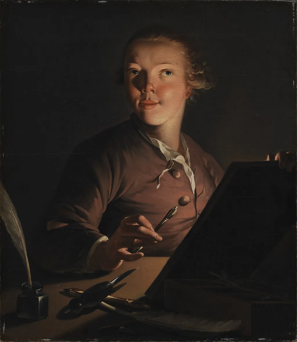 Self-portrait by artificial light, by Jens Juel, oil, 1762