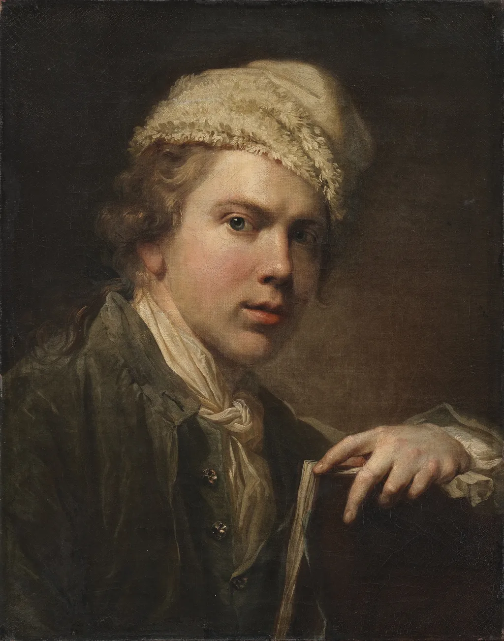 Self-portrait with Portfolio, by Jens Juel, oil, 1773