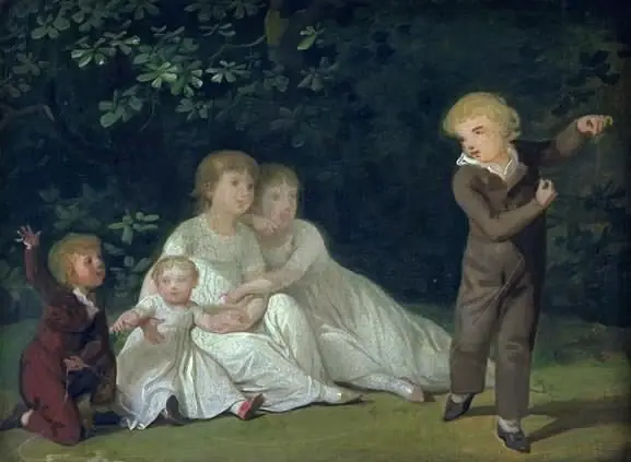 The Artist's Five Children in a garden. Study, by Jens Juel