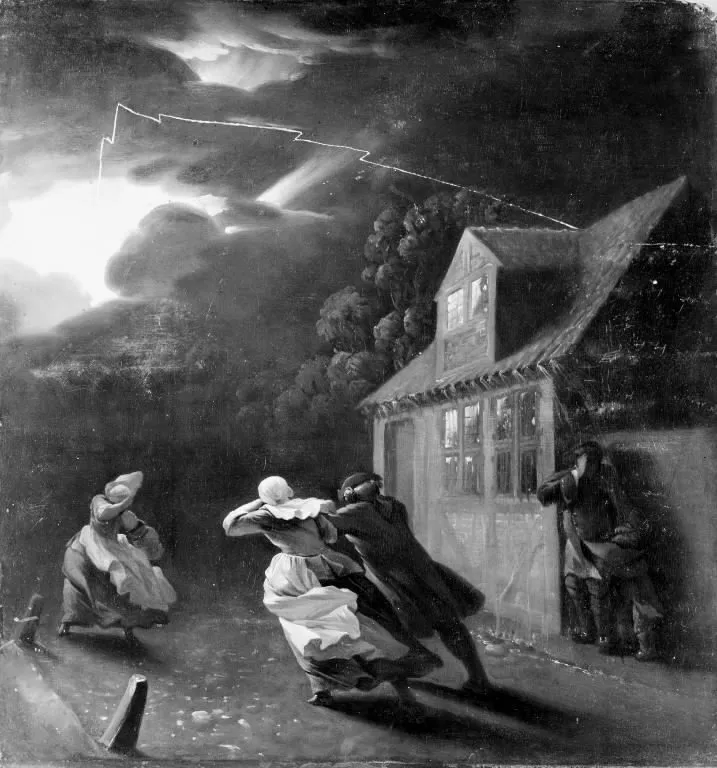 Tordenvejr i udkanten af en by, by Jens Juel, unspecified, 1791