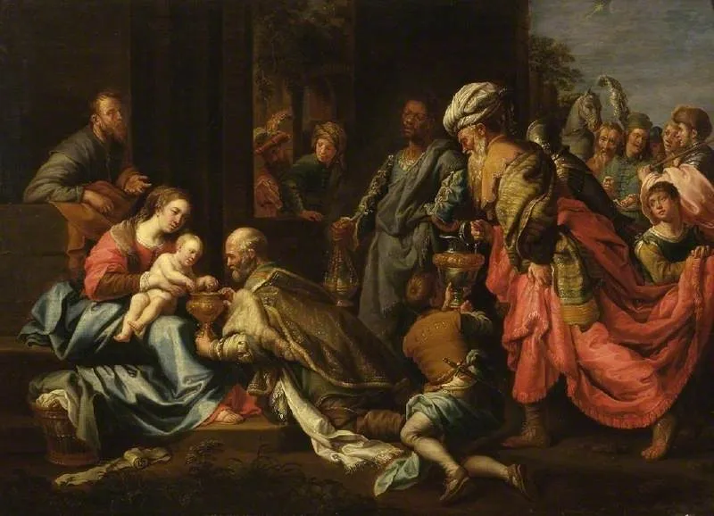 Adoration of the Kings, after van Loon, by Jeremiah Meyer, oil, 1772