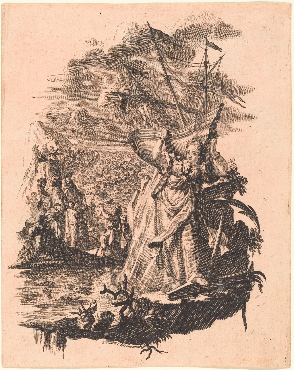 Allegory of Water, by Jeremias Wachsmuth, ink, 1741