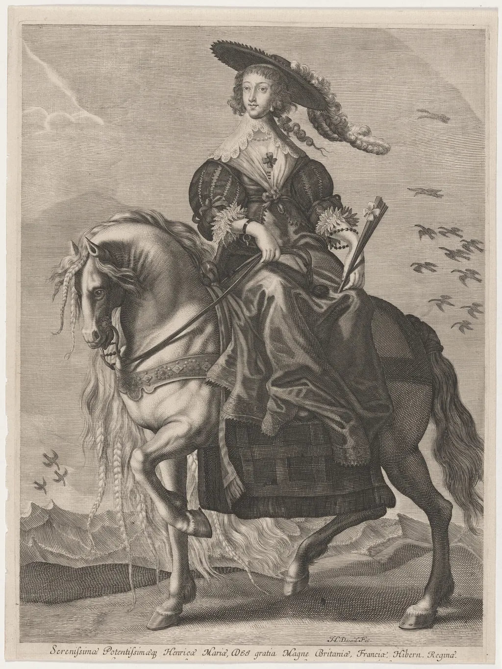 Henrietta Maria, Queen of Charles I, by Jerome David, ink, 1638