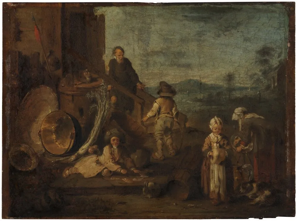 Rural Scene in front of a Peasant's Cottage, by Jérôme-François Chantereau, oil