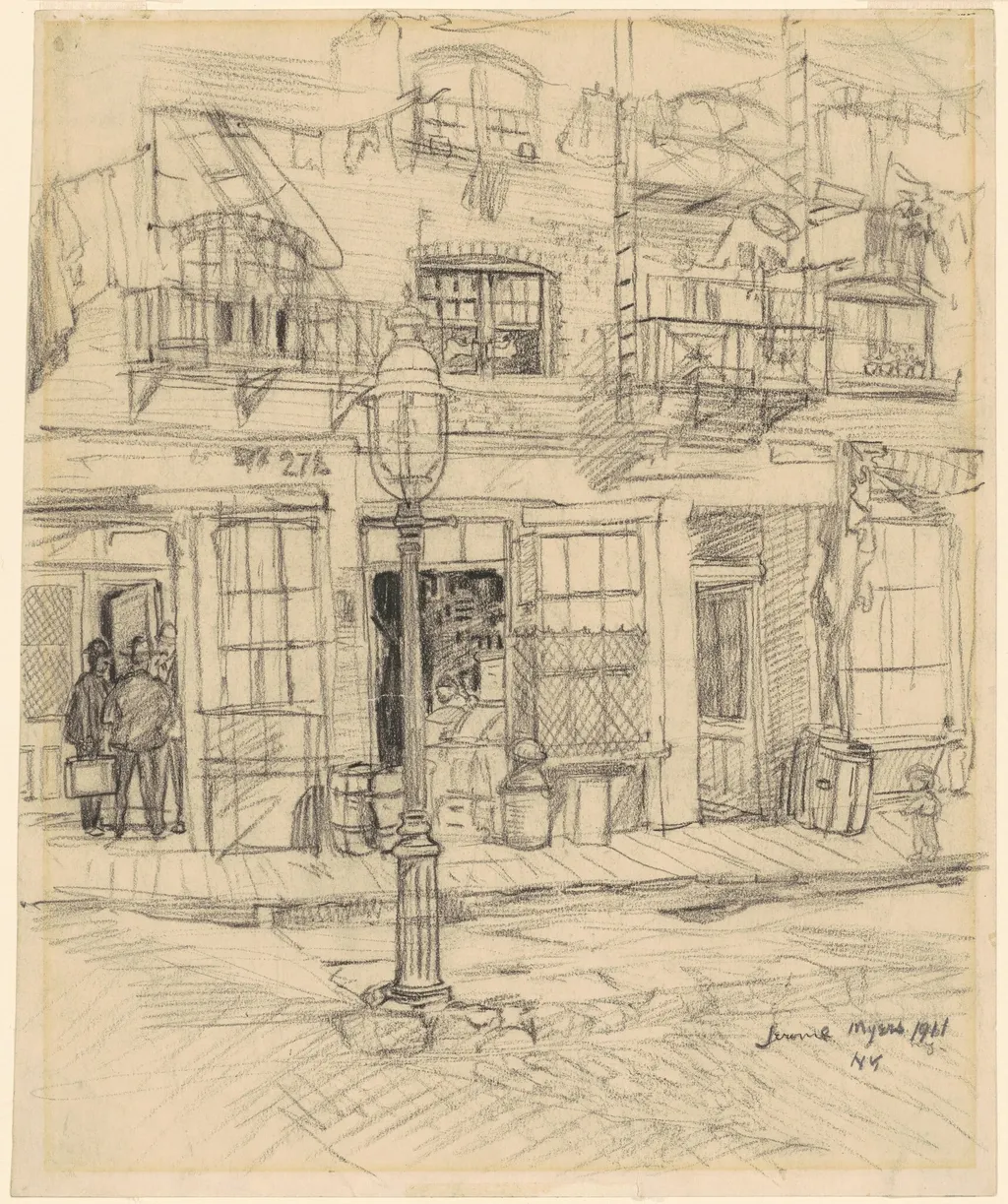 New York Street Scene, by Jerome Myers, chalk, 1911