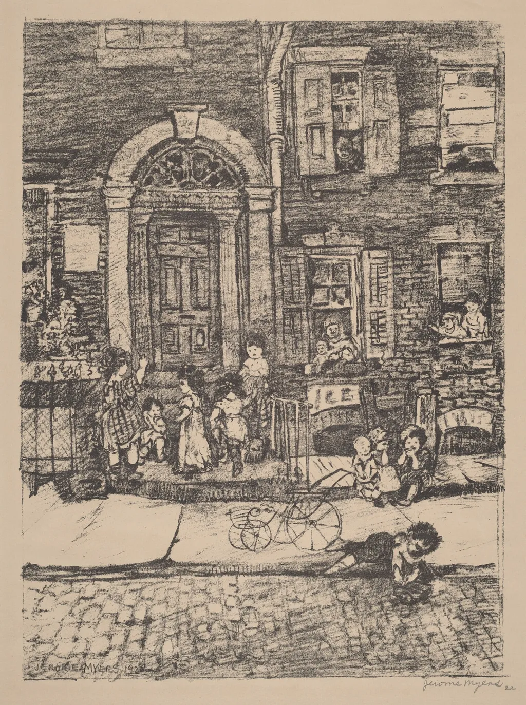 Street Scene (New York), by Jerome Myers, ink, 1922