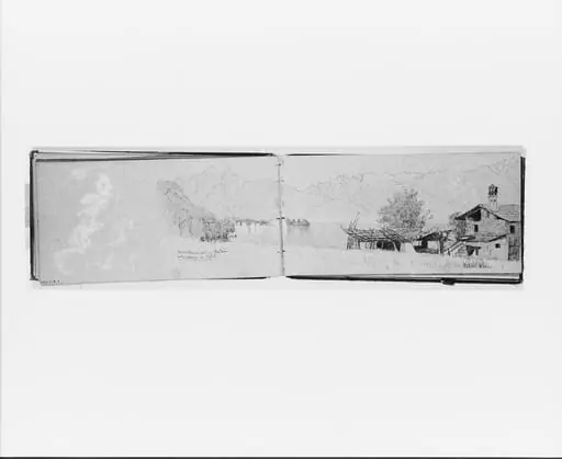 Cloud Study; Lake [Maggiore?] and Village (verso, from sketchbook), by Jervis McEntee
