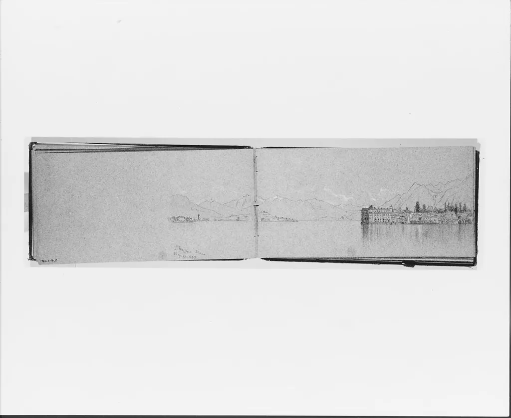 Lake Maggiore May 12 1869 (recto, from sketchbook), by Jervis McEntee, watercolor, 1869