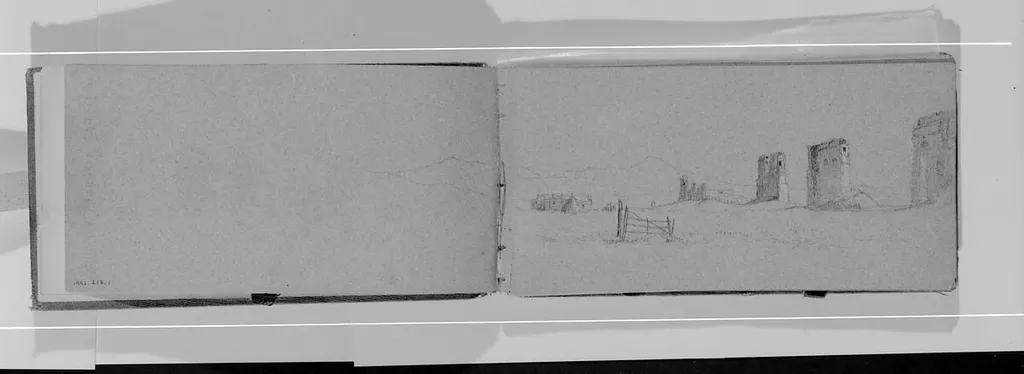 Landscape with Ruins (recto, from sketchbook), by Jervis McEntee, gouache, 1869
