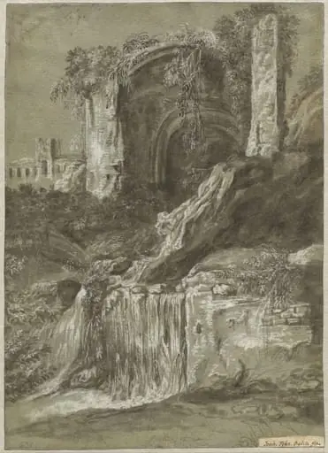 A Waterfall with Ruins (verso), by Joachim Franz Beich