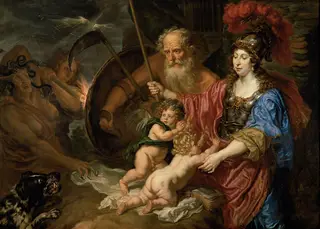 Minerva and Saturn protect Art and Science of envy and falsehood, by Joachim von Sandrart the Elder, 1644