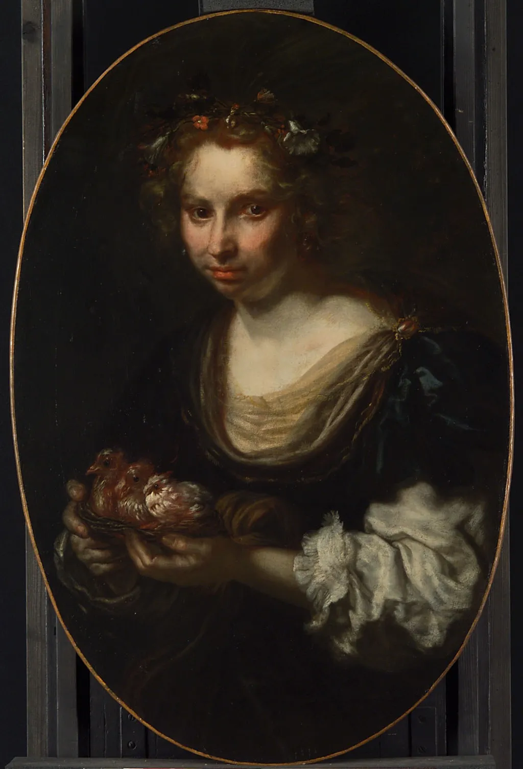 Woman with doves nest, by Joachim von Sandrart the Elder, oil, 1645