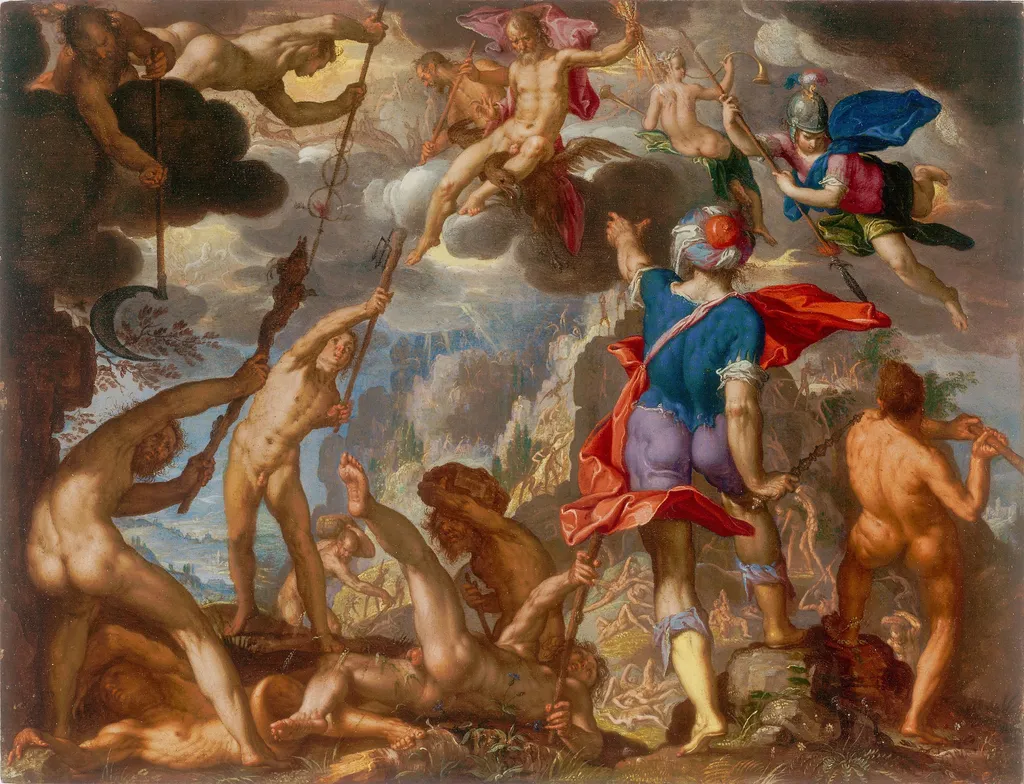 The Battle between the Gods and the Giants, by Joachim Wtewael, oil, 1600