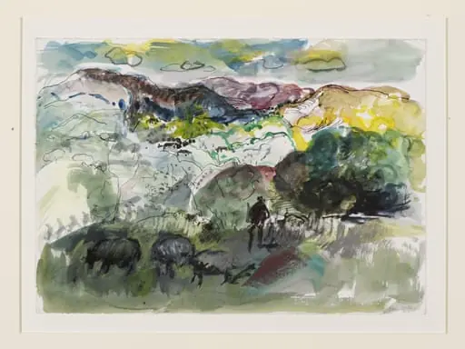 Landscape with sheep, by Joan Hodes