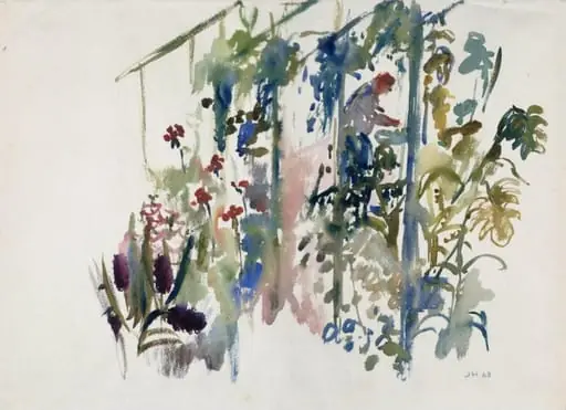 Man in a greenhouse, by Joan Hodes