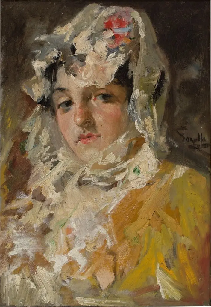 Cabeza de mujer con mantilla blanca, by Joaquín Sorolla