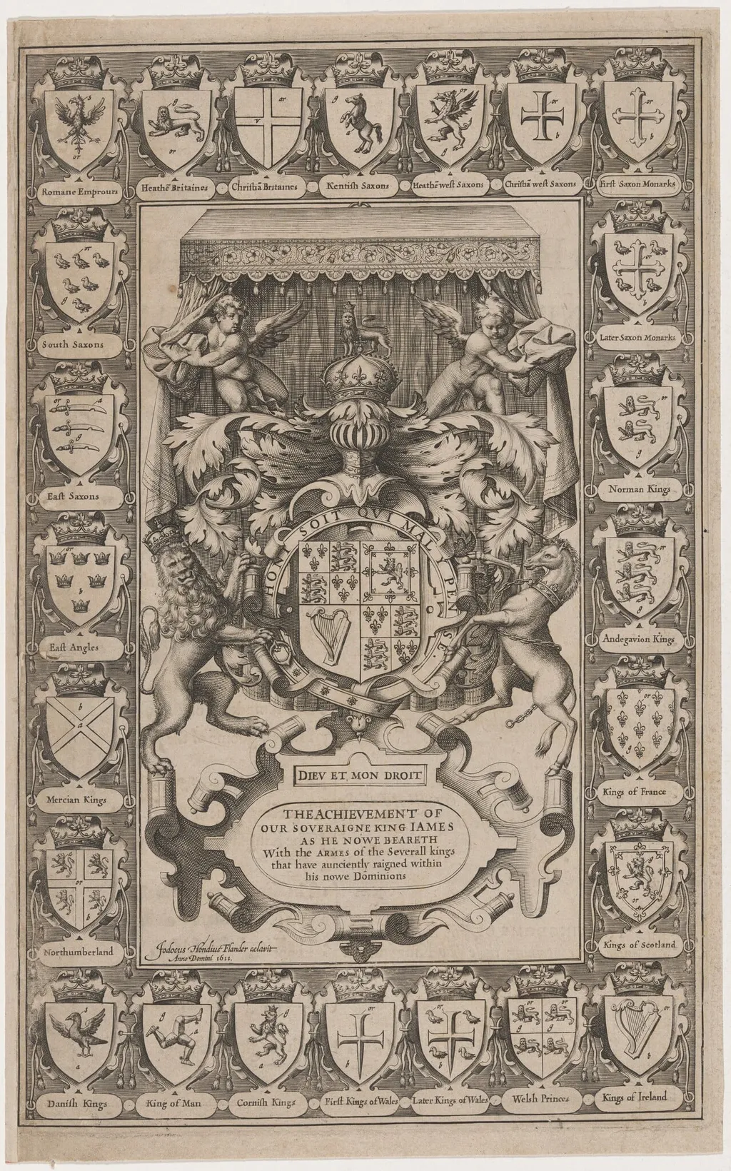 Title Page for the Achievement of our Soveraigne King James, by Jodocus Hondius I, ink, 1611