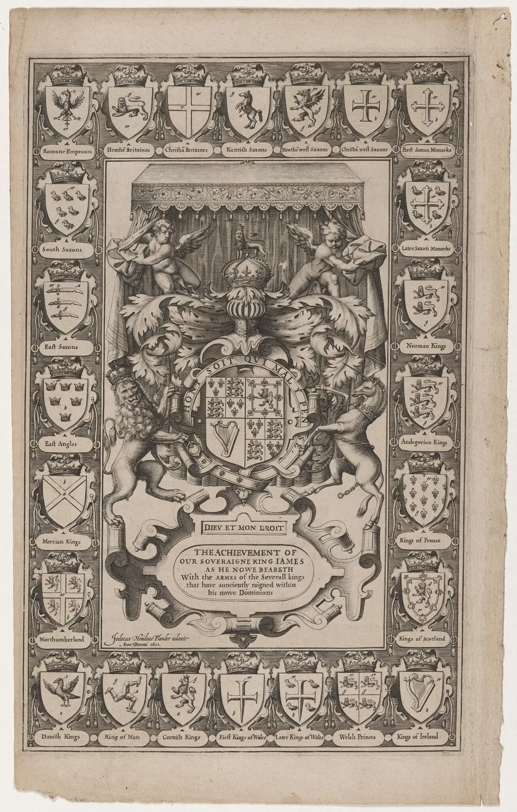 Title Page for the Achievement of our Soveraigne King James, by Jodocus Hondius I, ink, 1611