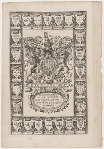 Title Page for the Achievement of Our Sovereign King Charles the Second, by Jodocus Hondius I