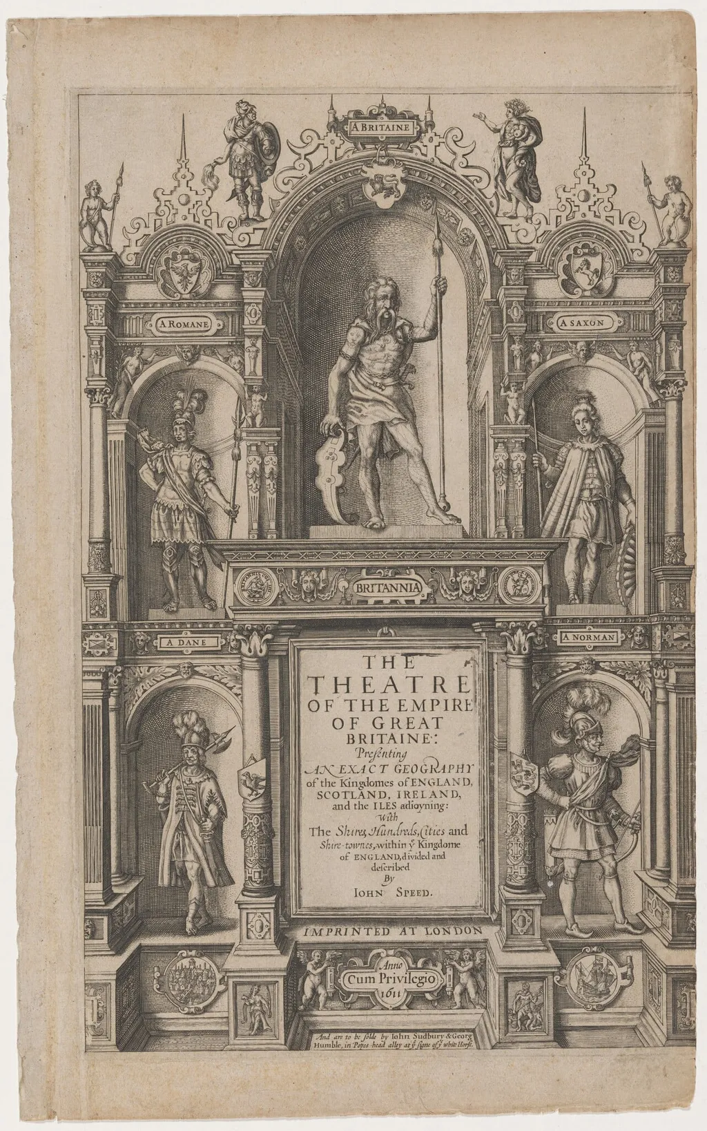 Title Page to "The Theatre of the Empire of Great Britaine" by John Speed, by Jodocus Hondius I, ink, 1611