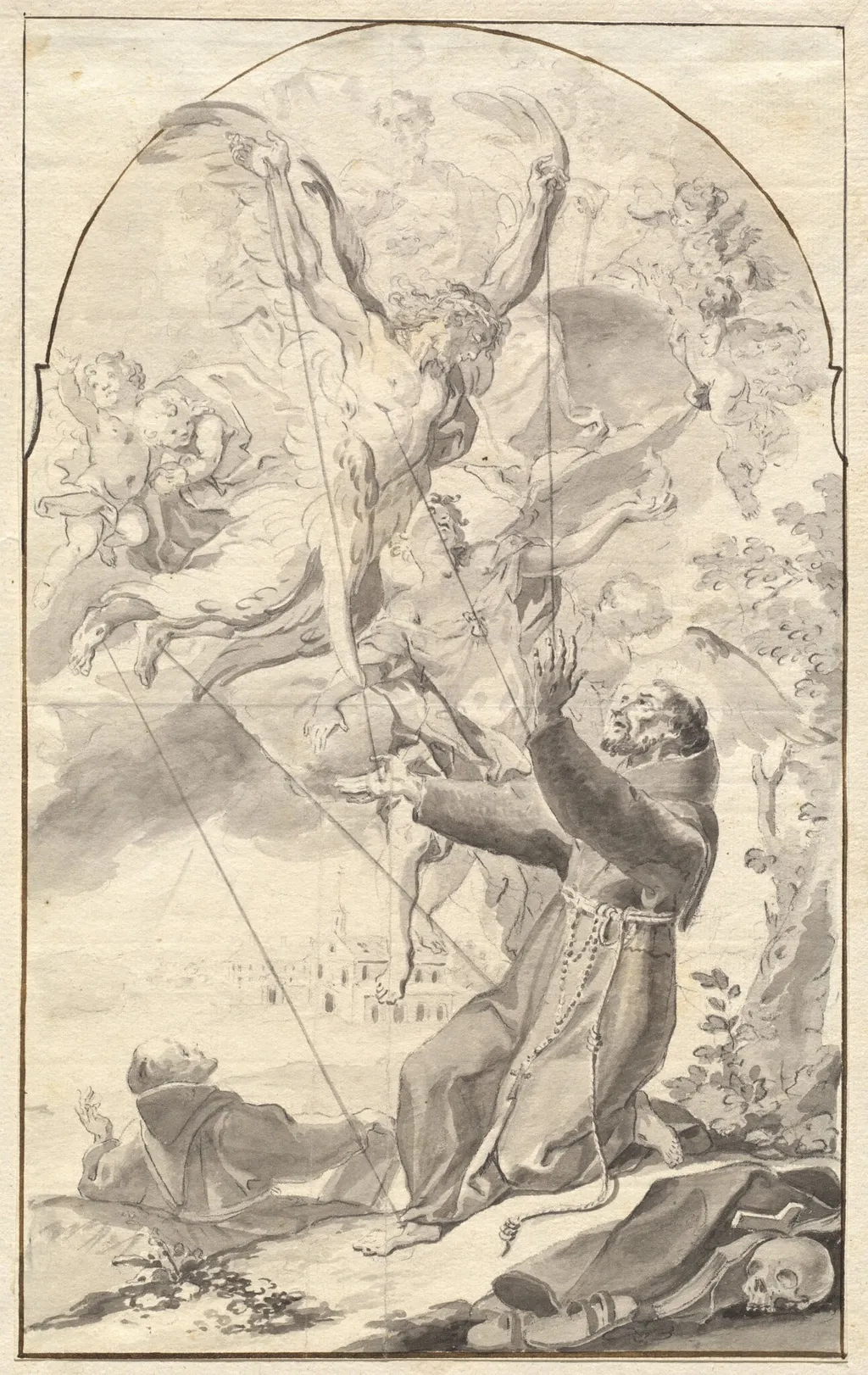 The Stigmatization of Saint Francis, by Johan Baptist Enzenberger, ink, 1764