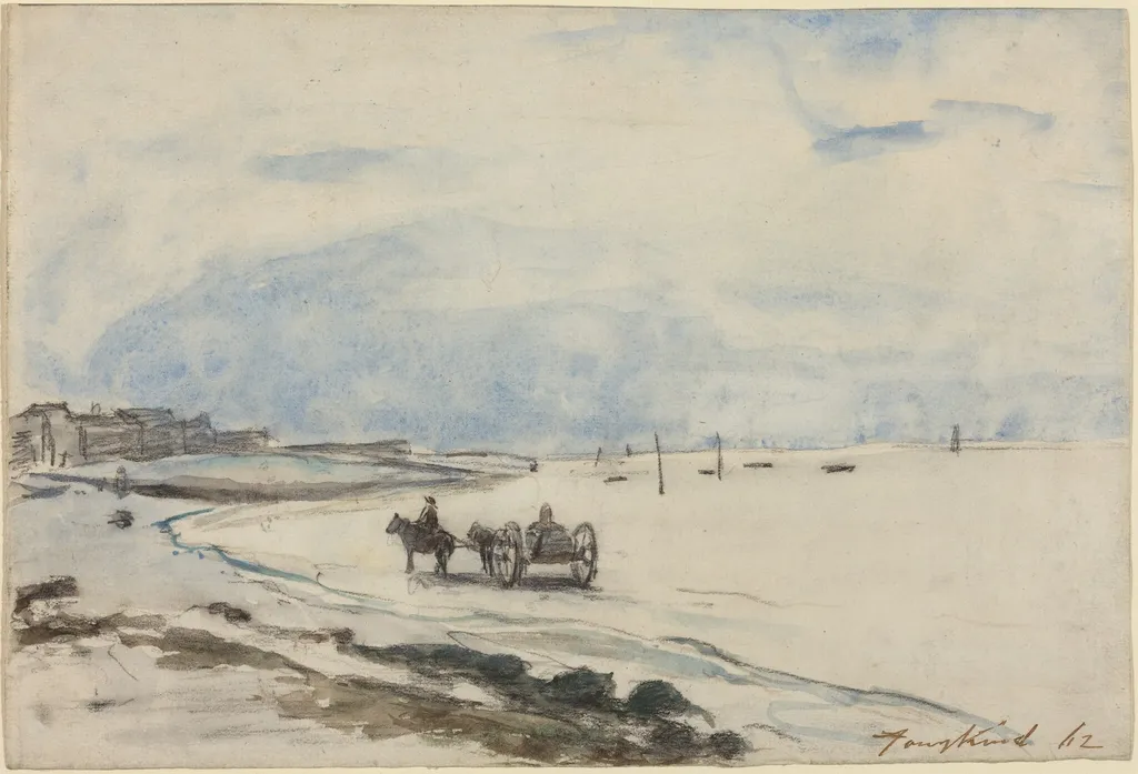 Cart on the Beach at Etretat, by Johan Barthold Jongkind, chalk, 1862
