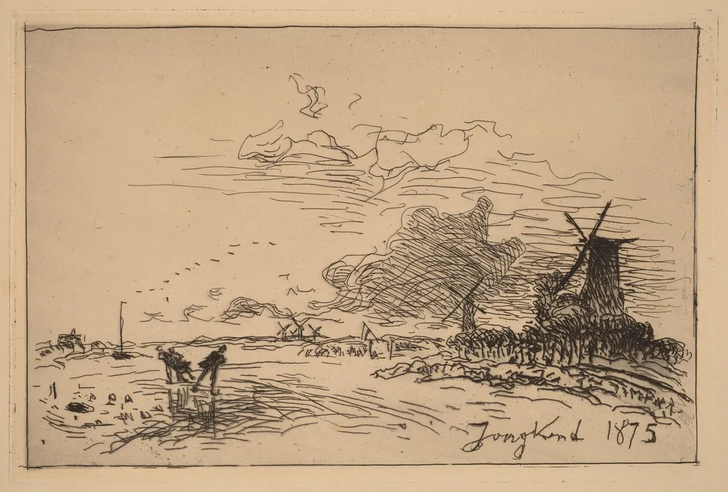 Holland Canal, near Rotterdam (Canal de Hollande, pres de Rotterdam (Hiver)), by Johan Barthold Jongkind, ink, 1875